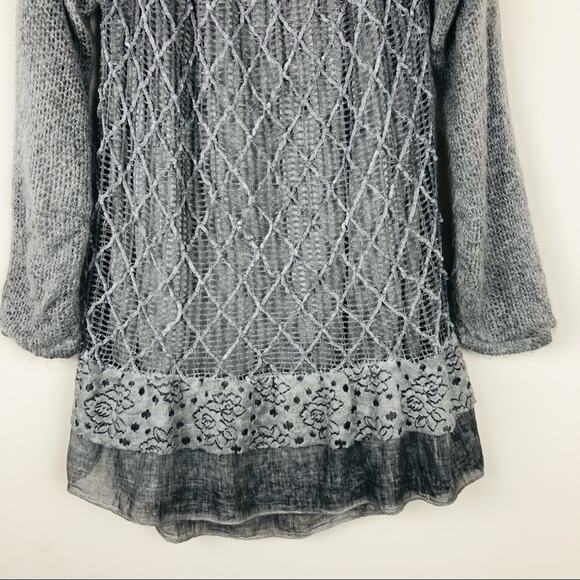 NEW LOLA grey mohair Viscose floral boho lagenlook tunic ruffle mesh sweater OS - Picture 3 of 10